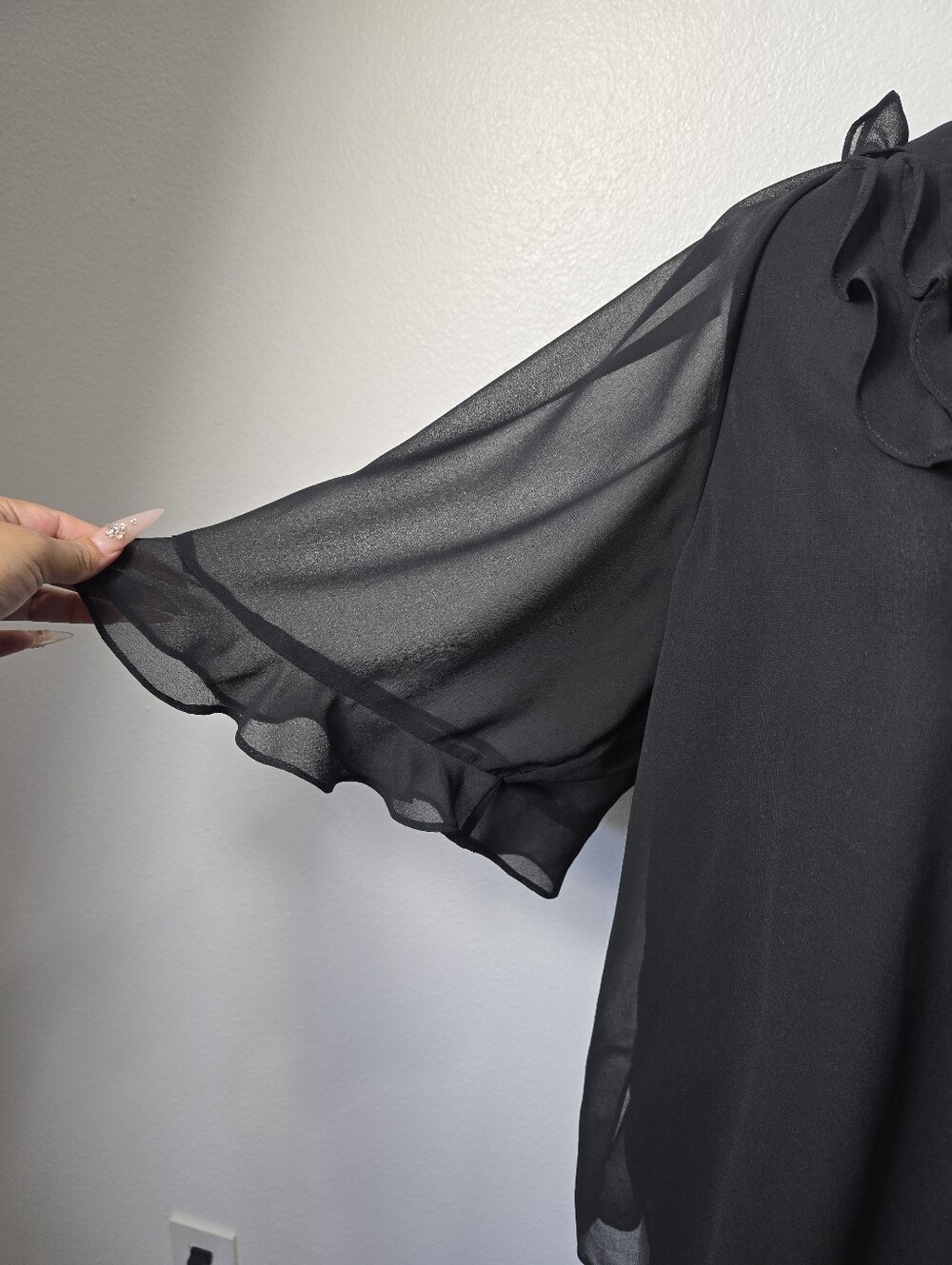 Kobi Halperin Black Ruffle Tie-Neck Blouse Office Casual Ruffle - Picture 5 of 7